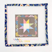 Needlepoint canvas star design on fabric with floral border and Handker design Matilda.