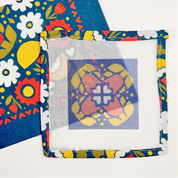 Needlepoint canvas pattern on aida fabric with colorful floral border nordic modern