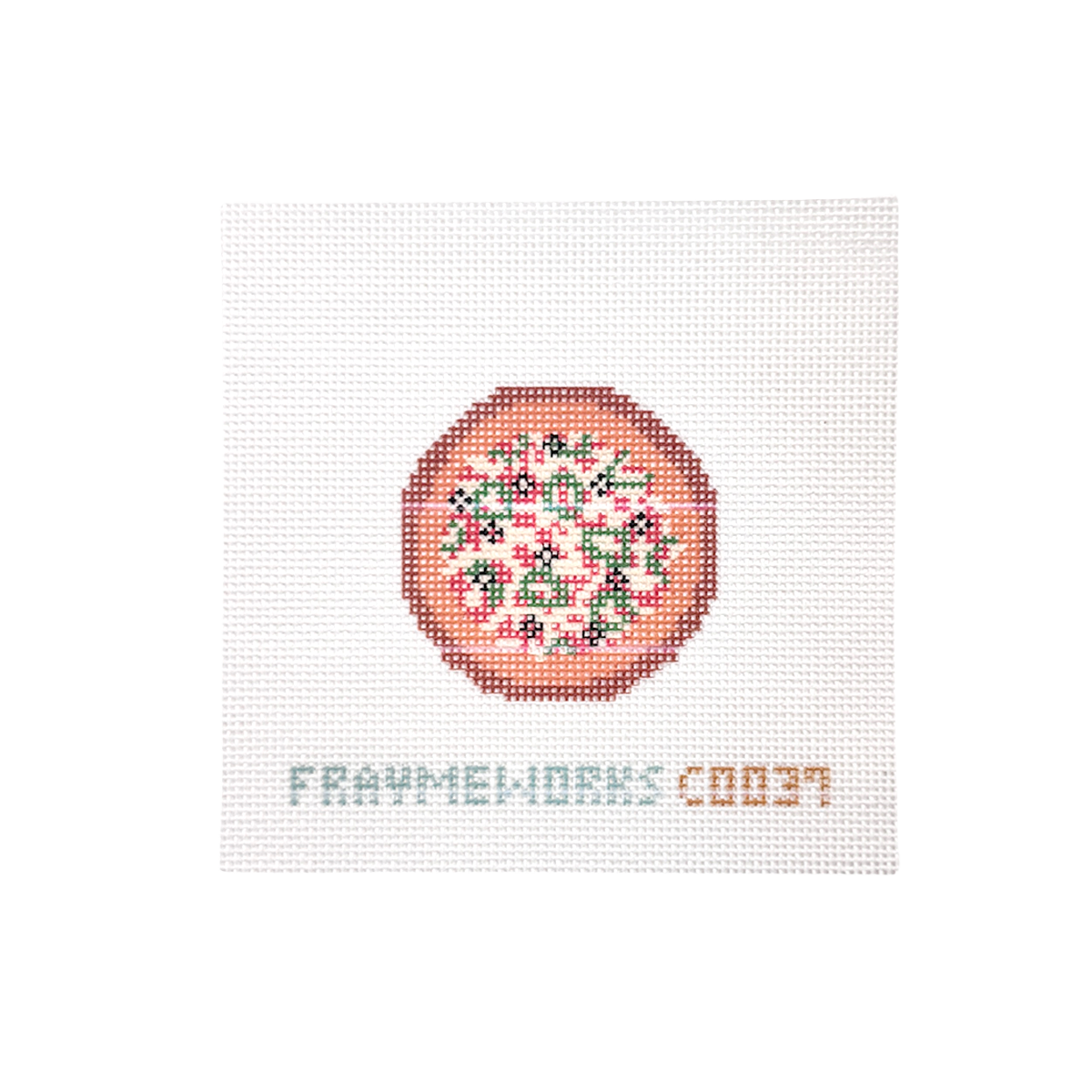 Pizza Big 2.25" round Mini Needlepoint Canvas