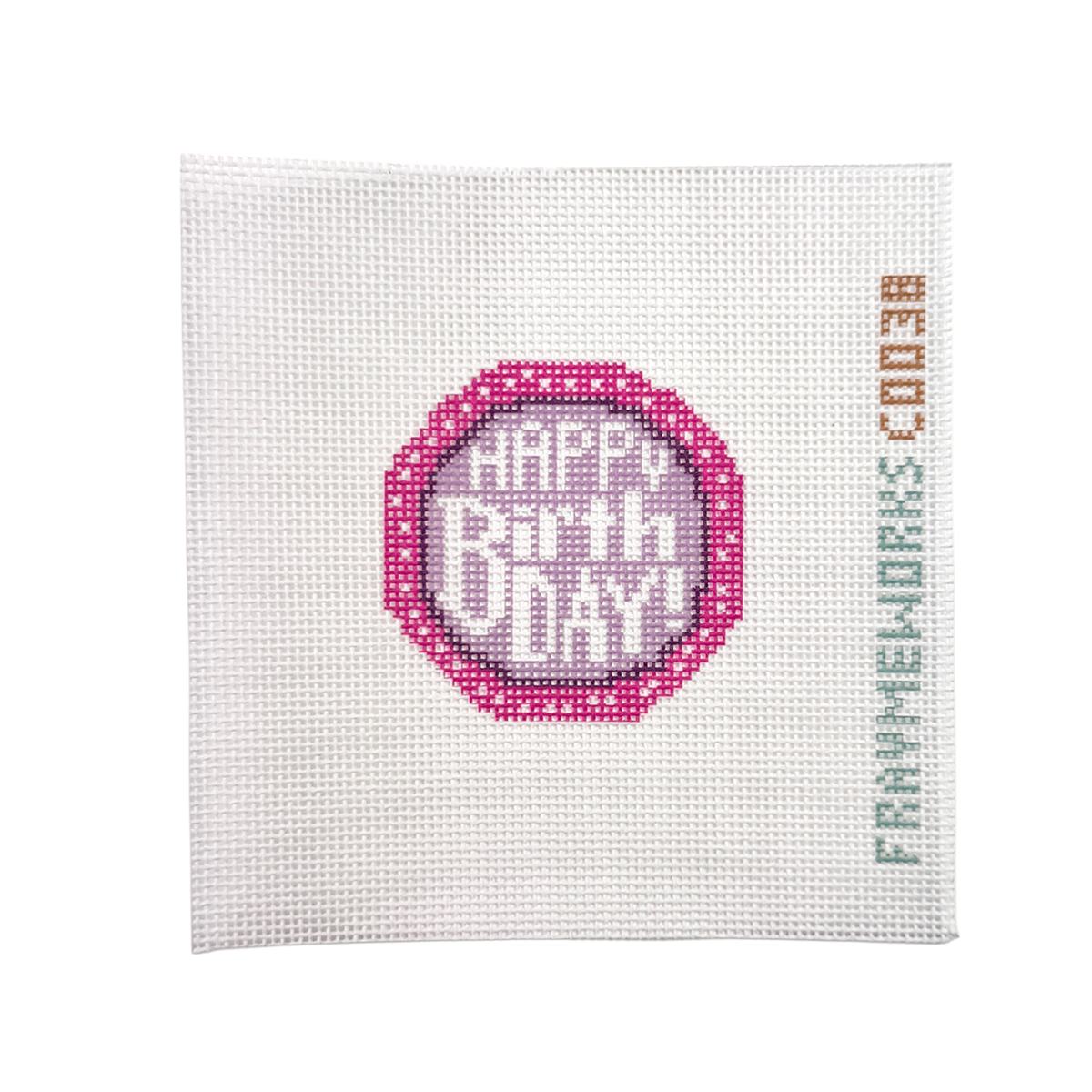 Birthday Cake 2.25" round Mini Needlepoint Canvas