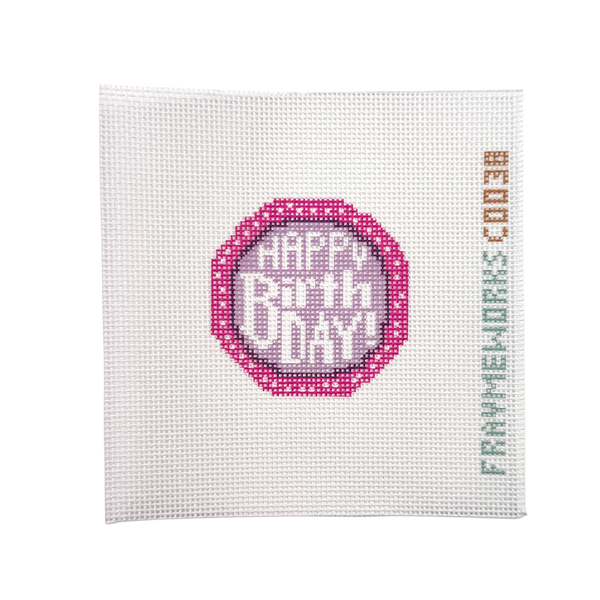 Birthday Cake 2.25" round Mini Needlepoint Canvas