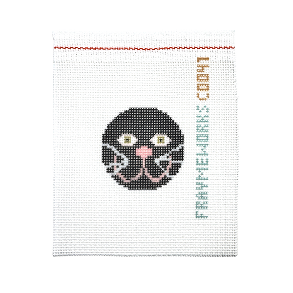 Cat Black 1.75" Round Mini Needlepoint Canvas