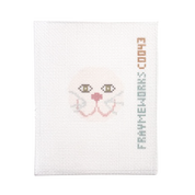 Cat White 1.75" Round Mini Needlepoint Canvas