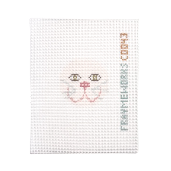 Cat White 1.75" Round Mini Needlepoint Canvas