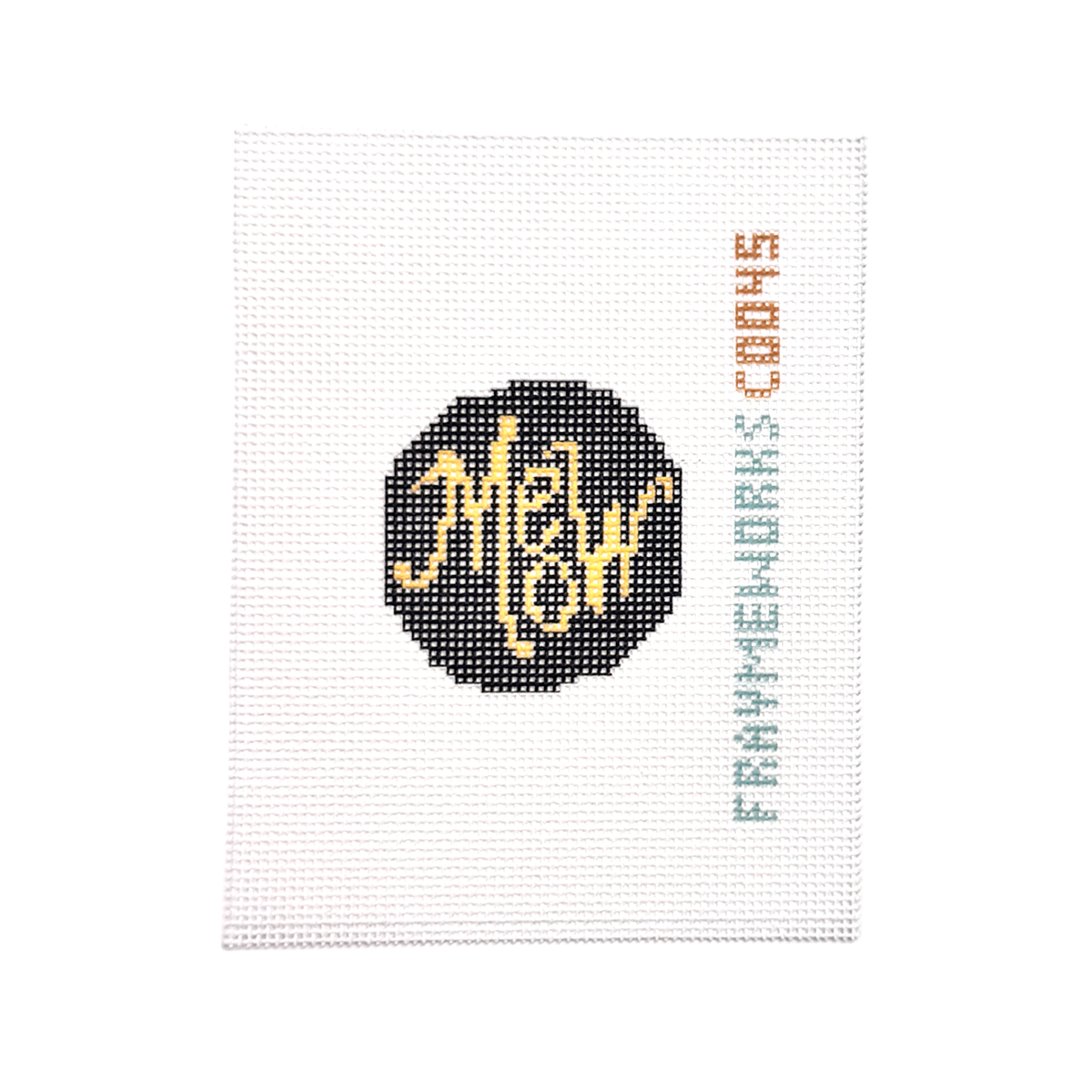 Meow Black 1.75" Round Mini Needlepoint Canvas