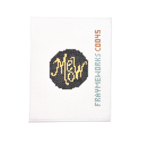 Meow Black 1.75" Round Mini Needlepoint Canvas