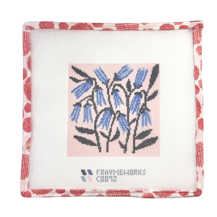 Blue Flowers Pink Needlepoint Canvas