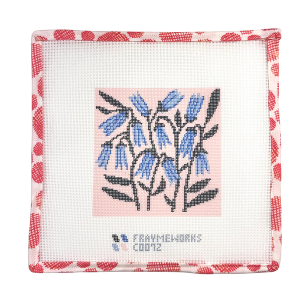 Blue Flowers Pink Needlepoint Canvas