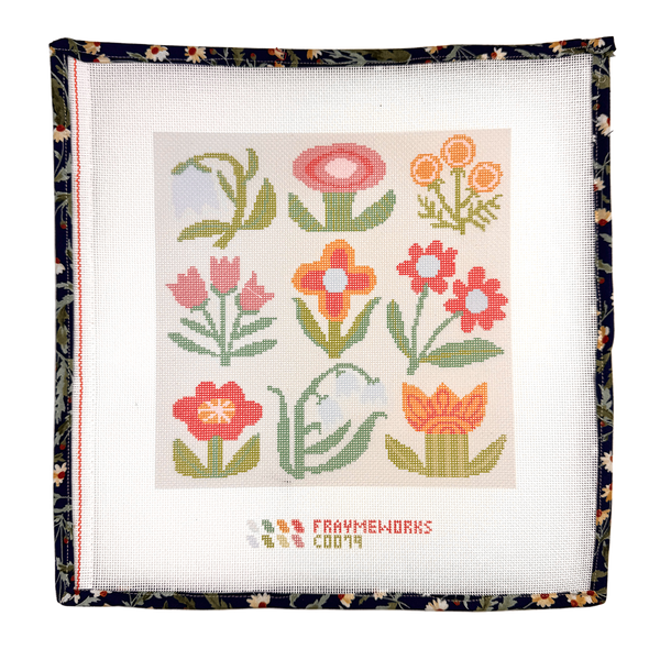 Nine Patch Flowers Needlepoint Canvas