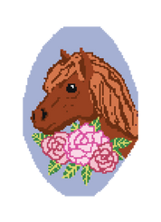 Horse with Roses 4.25" x 7.25" Oval Needlepoint Canvas