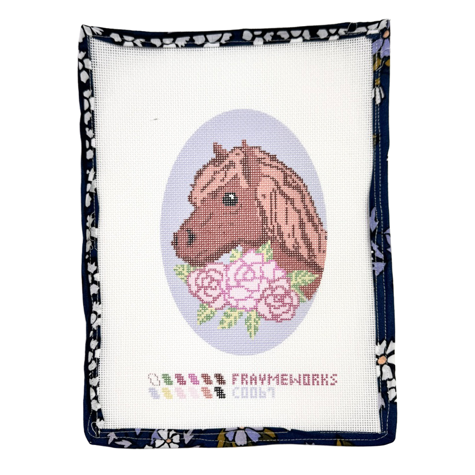 Horse with Roses 4.25" x 7.25" Oval Needlepoint Canvas