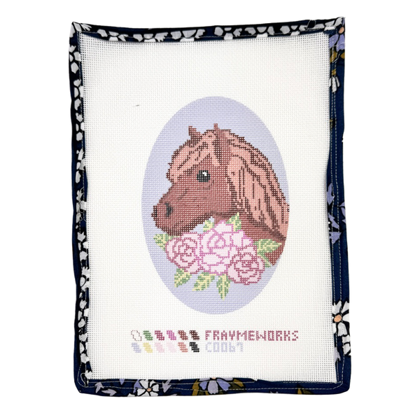 Horse with Roses 4.25" x 7.25" Oval Needlepoint Canvas